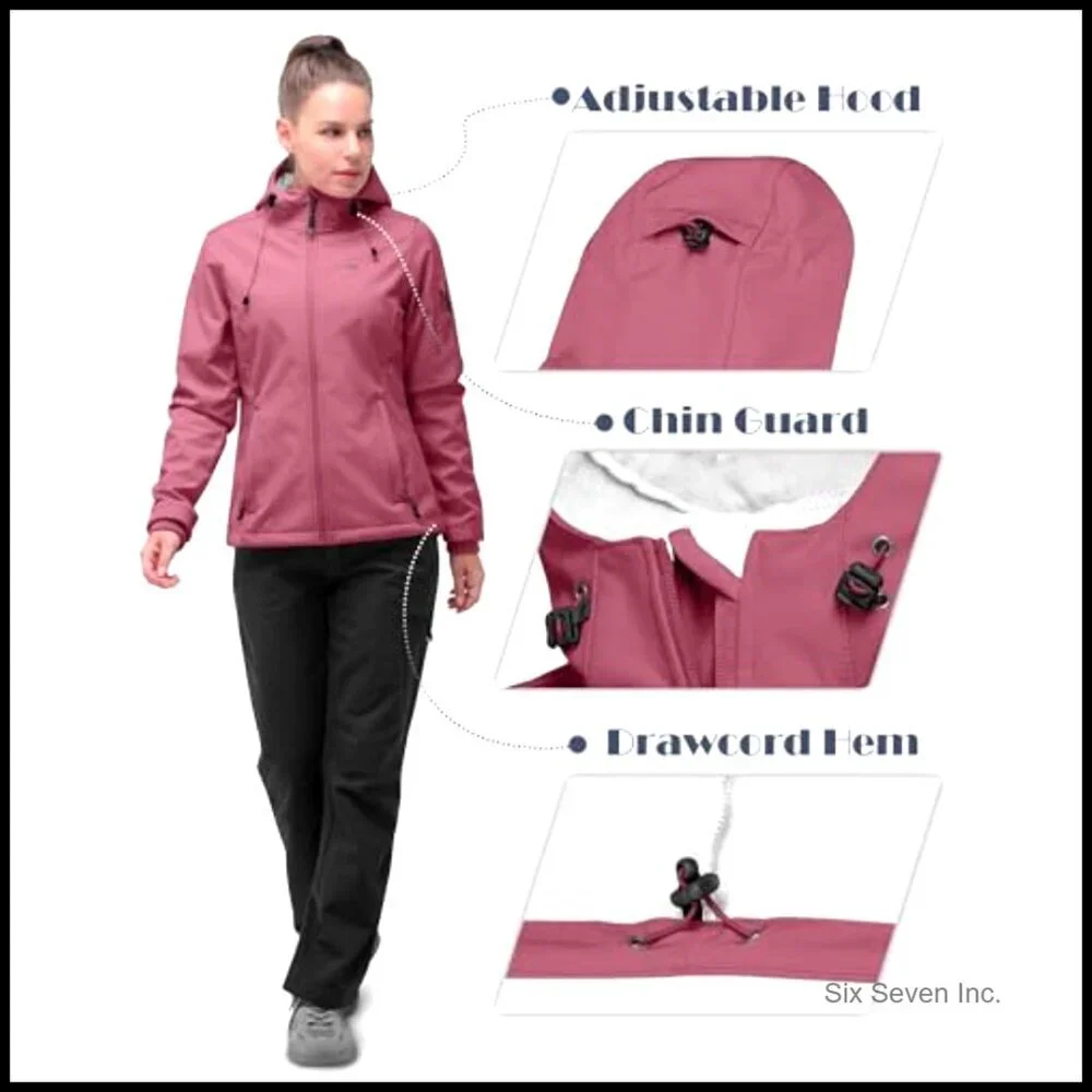 Women's Fleece Lined Softshell Jacket Hooded Windproof Outdoor Hiking Active - Picture 5 of 6